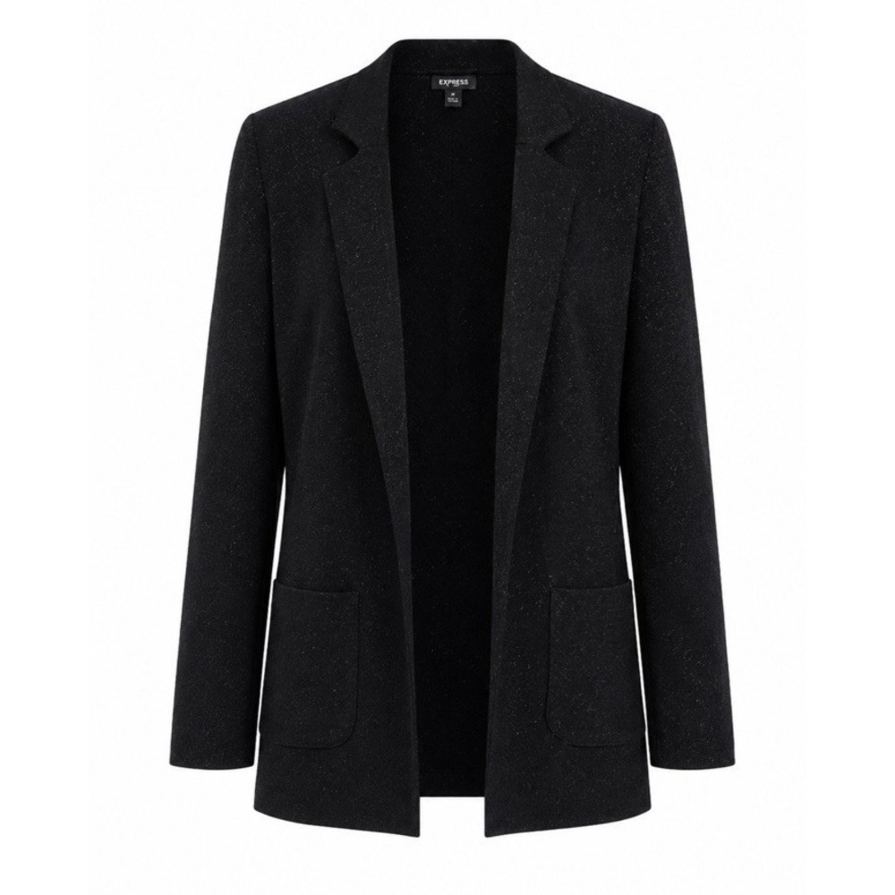 Express Black Glitter Open Front Blazer Cardigan Women's XS Shimmer Knit Jacket